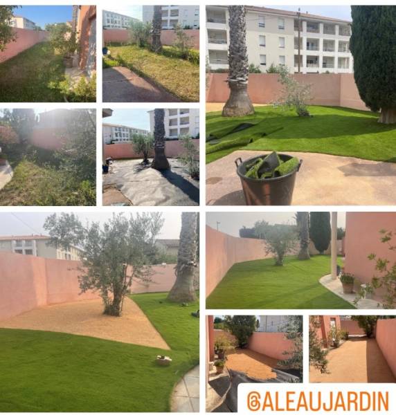 Pose de gazon synthétique, création de jardin sur Marseille